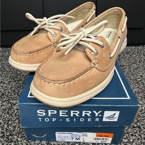 Sperry Linen Boat Shoes with Cream Accents